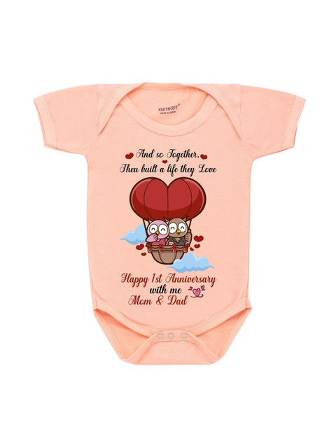 

KNITROOT Infant Kids Peach-Coloured Printed Cotton Bodysuit