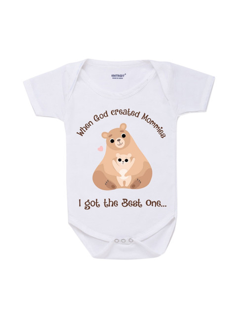 

KNITROOT Infant Kids White Printed Cotton Bodysuit