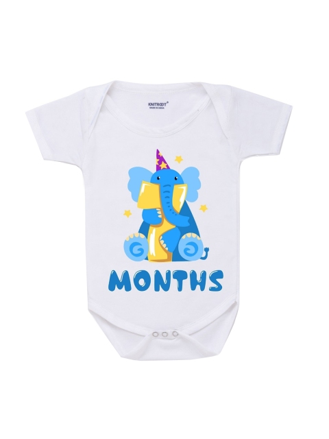 

KNITROOT Infant Kids White & Blue Printed Cotton Bodysuit
