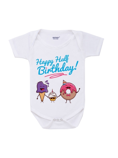 

KNITROOT Kids White Half Birthday Bodysuit