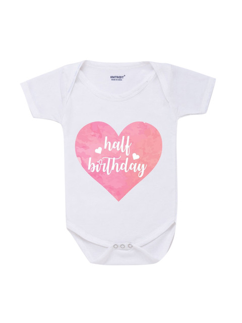 

KNITROOT Unisex Kids White Half Birthday Printed Cotton Bodysuit