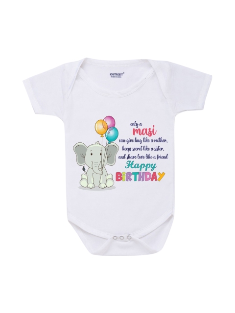 

KNITROOT Infants White Graphic Print Cotton Body Suit