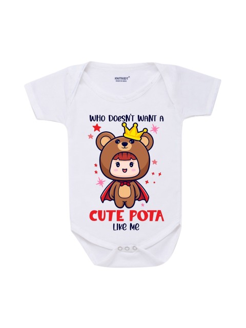 

KNITROOT Infants White Printed Cotton Bodysuit