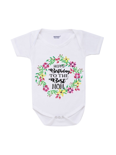 

KNITROOT Infant Kids White Typography Printed Bodysuit