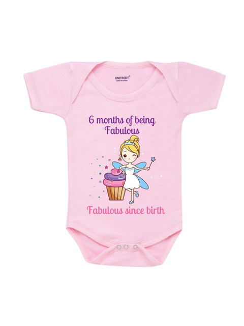 

KNITROOT Infant Kids Pink Printed Cotton Bodysuit