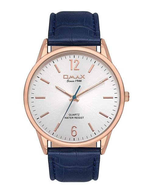 

Omax Men Silver-Toned Printed Dial & Blue Leather Straps Analogue Watch JX01R64I