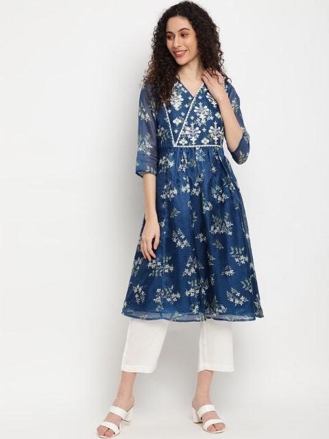 

IMARA Women Blue Ethnic Motifs Printed Kurta with Trousers