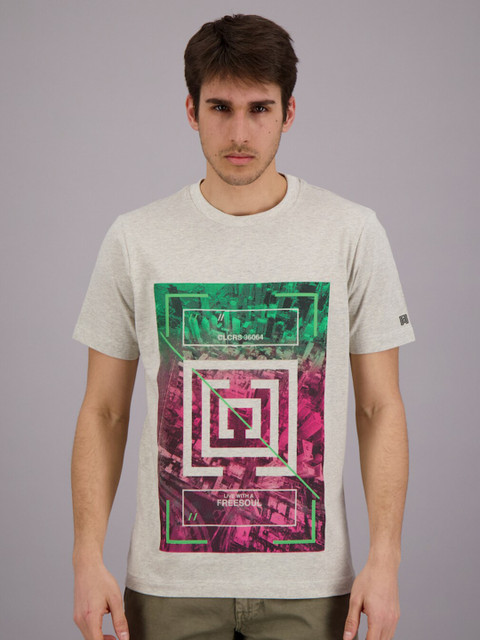 

FREESOUL Men Grey Melange Abstract Printed T-shirt