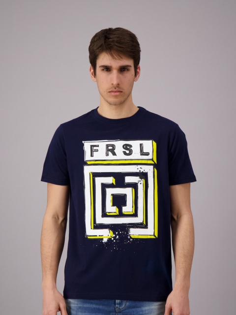 

FREESOUL Men Navy Blue Typography Printed T-shirt