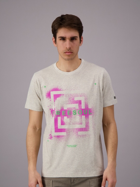 

FREESOUL Men Grey Melange Abstract Printed T-shirt