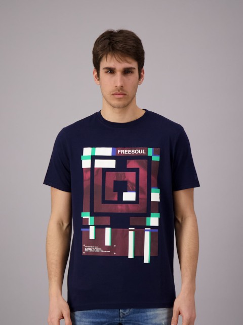 

FREESOUL Men Blue Printed T-shirt