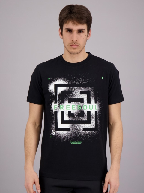 

FREESOUL Men Black Printed Cotton T-shirt