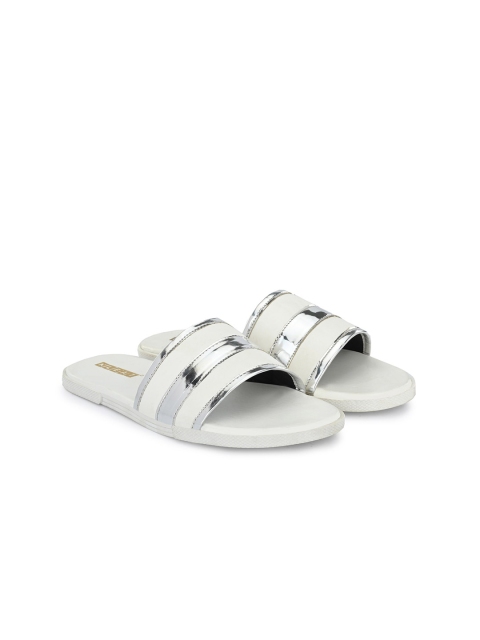 

KLEAT Men White & Silver-Toned Sliders