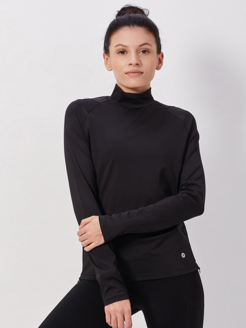 

SEEQ Women Black Training or Gym High Neck Moisture Wicking Training or Gym T-shirt