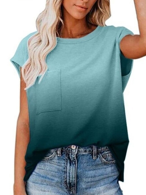 

La Aimee Woman Blue Round Neck Ombre Regular Top