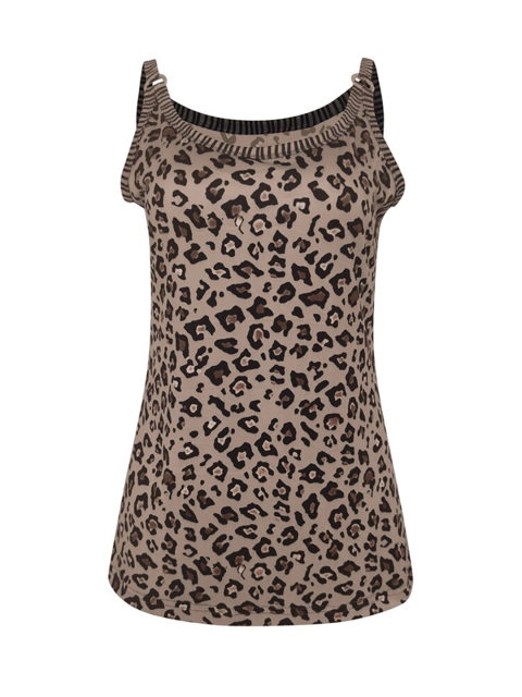 

La Aimee Khaki Animal Print Strapless Tank Top