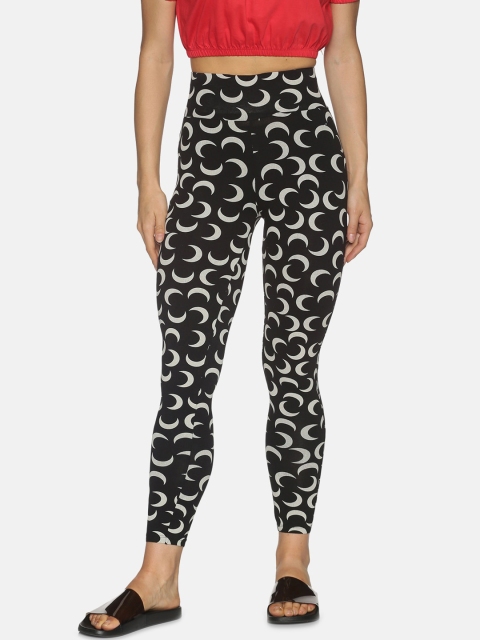 

OHA BOY Women Black Printed Pure Cotton Leggings
