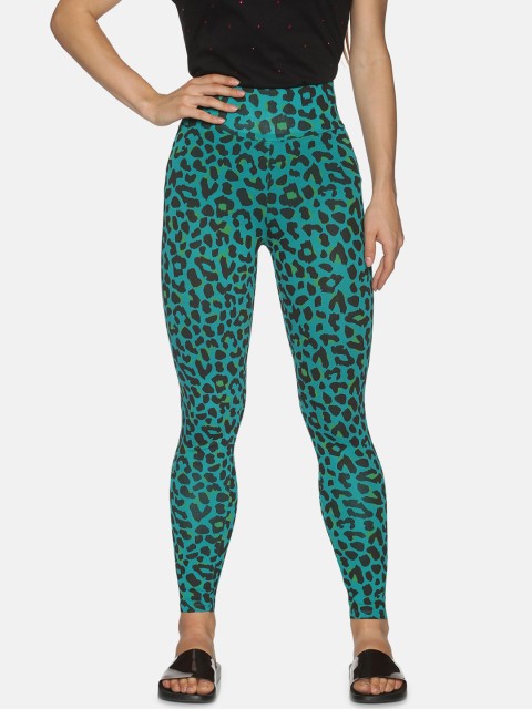

OHA BOY Women Blue Printed Pure Cotton Ankle Length Leggings