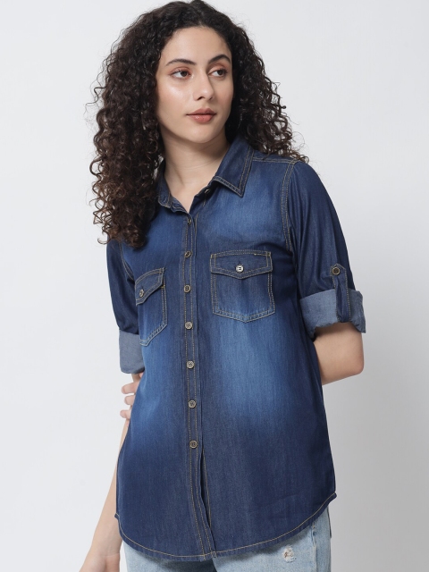 

Tulsattva Women Blue Denim Casual Shirt