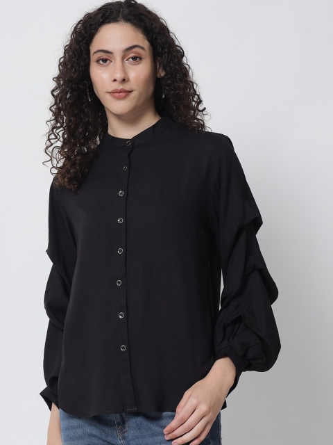 

Tulsattva Women Black Solid Stylized Sleeve Shirt