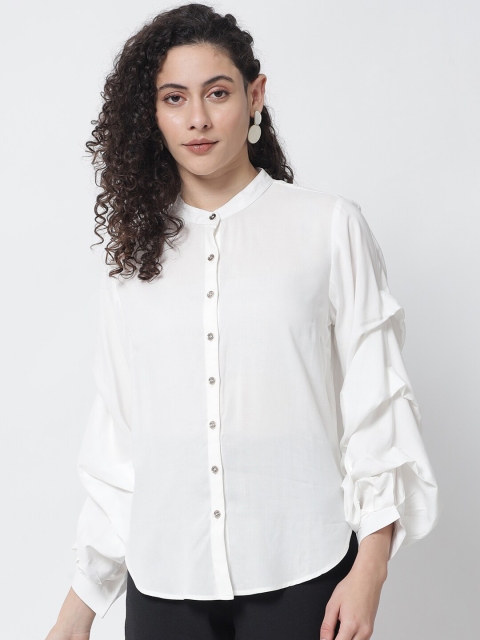

Tulsattva Women White Solid Stylized Sleeve Shirt
