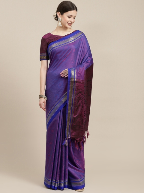 

Satrani Purple & Burgundy Ethnic Motifs Silk Blend Saree