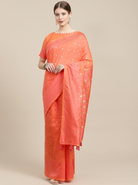 

Satrani Coral Pink Checked Saree