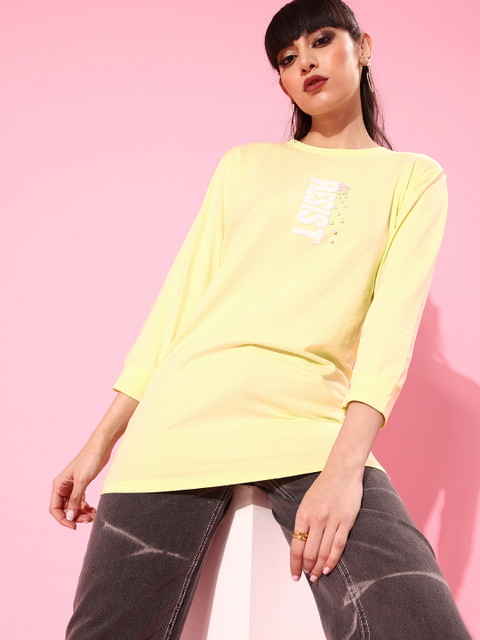

ZOLA Women Yellow Printed Longline T-shirt