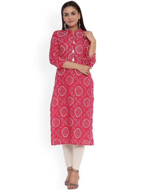 

Charu Women Pink & White Ethnic Motifs Printed Straight Cotton Kurta