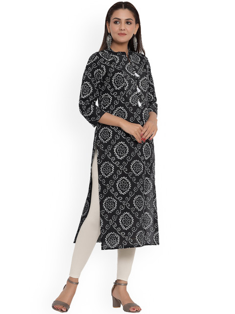 

Charu Women Black Ethnic Motifs Printed Straight Kurta