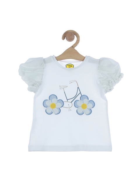 

Lil Lollipop Girls White & Blue Floral Printed Cotton Top