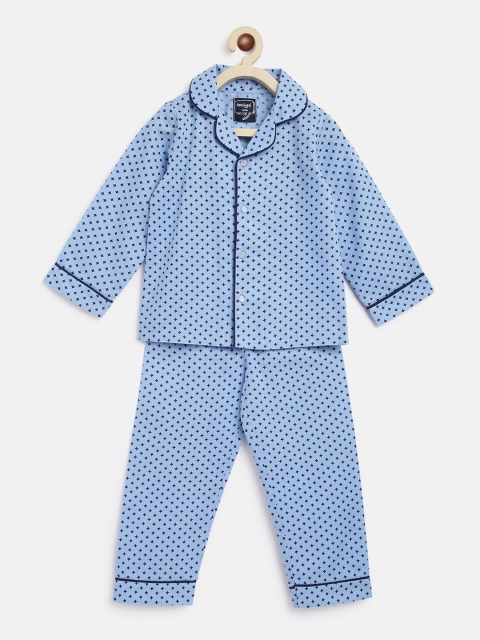 

Nauti Nati Boys Blue Printed Pure Cotton Night suit