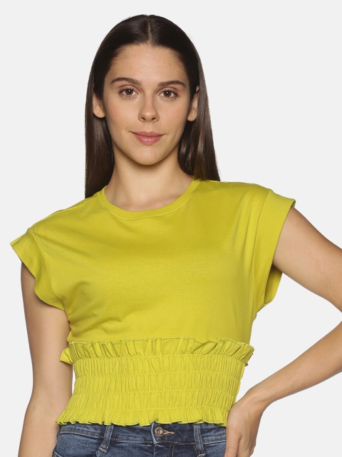 

OHA BOY Lime Green Cotton Extended Sleeves Smocked Top