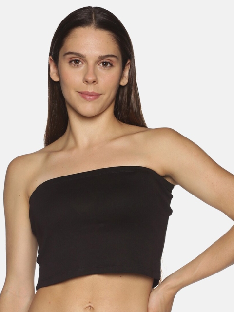 

OHA BOY Black Solid Pure Cotton Tube Crop Top