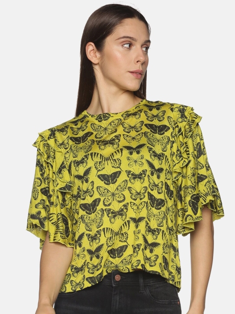 

OHA BOY Women Green Butterfly Printed Top