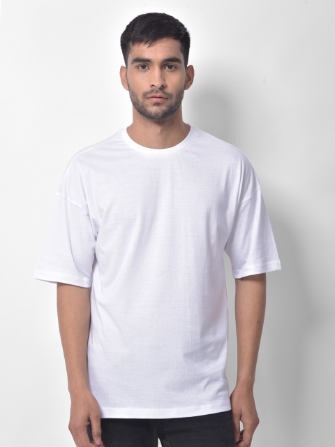 

Melangebox Men White Drop-Shoulder Sleeves T-shirt