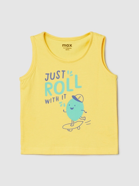 

max Boys Yellow Typography Printed Pure Cotton T-shirt