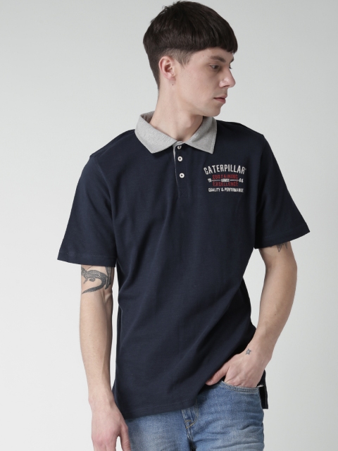 

CAT Men Navy Richmond Solid Polo Collar T-shirt, Navy blue