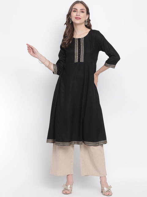 

IMARA Women Black Embellished Embroidered A-Line Kurta