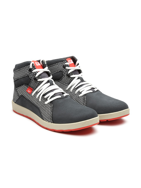 

CAT Men Charcoal Grey Suede Printed Mid-Top Sneakers