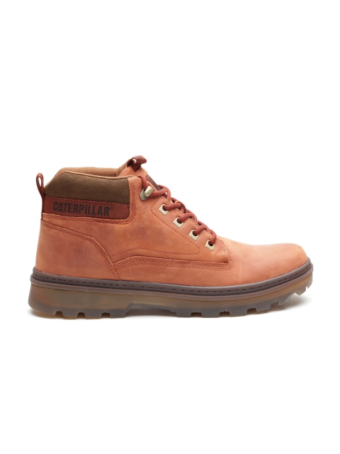 

CAT Men Tan Brown Solid Leather Flat Boots