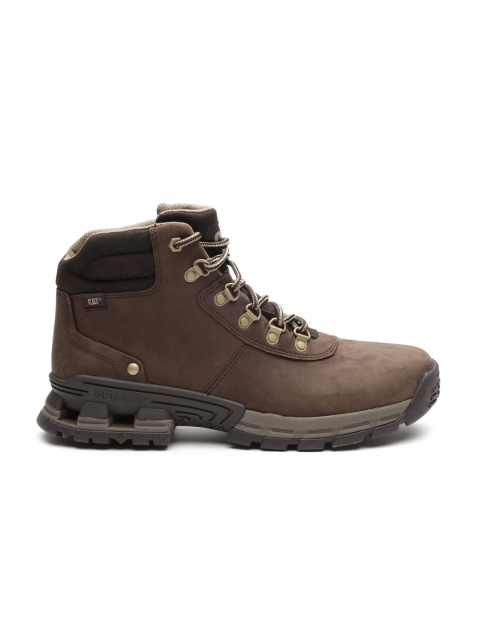 CAT Men Coffee Brown Mid-Top Leather Flat Boots