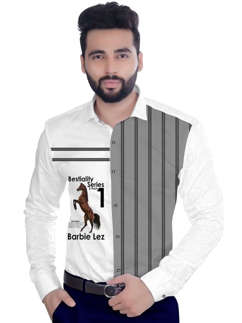 

Fashion Basket Men White & Grey Printed Shirt Clothing Fabric
