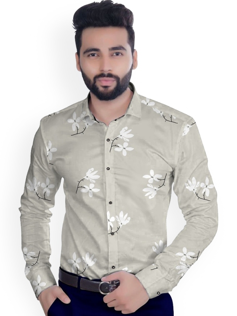 

Fashion Basket Men Grey & White Floral Printed Unstitch Shirt Fabric