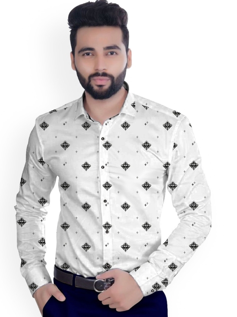 

Fashion Basket Men White Printed Shirt Material