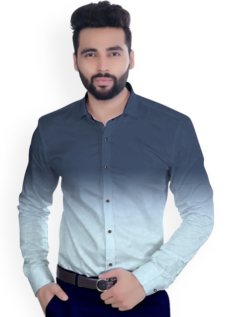 

Fashion Basket Men Blue & Navy Blue Ombre Printed Clothing Fabric