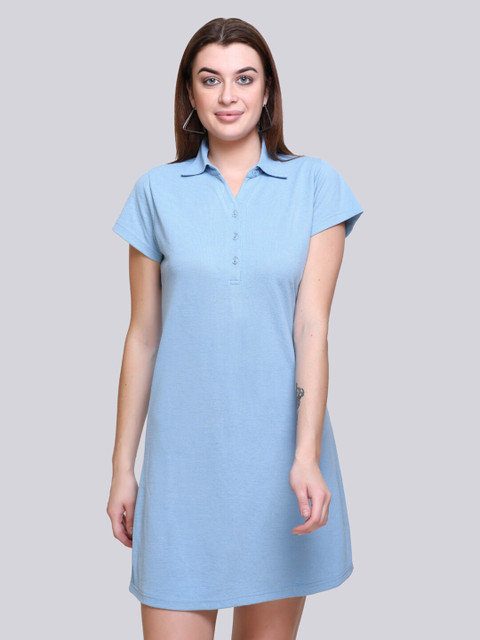 

Obaan Blue Solid Shirt Collar T-shirt Dress