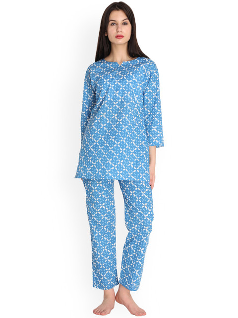 

Duchess Women Blue Night Pure Cotton Printed Night Suit