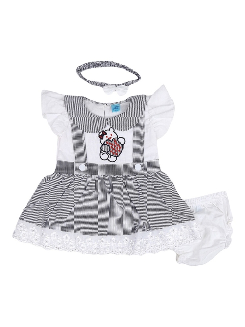 

V-Mart Girls Navy Blue & White Striped Peter Pan Collar A-Line Dress