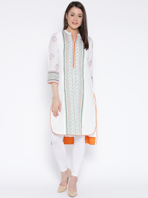 

Rangriti Women White Printed Straight Kurta